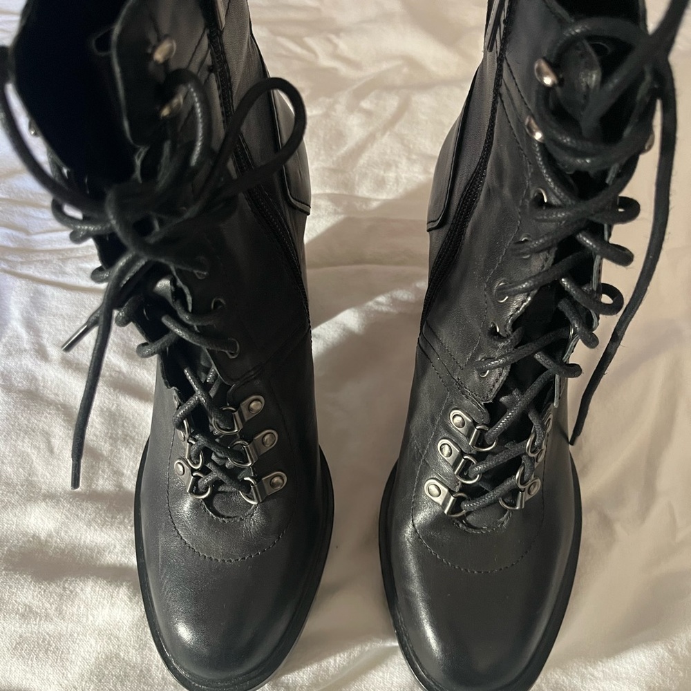 Vince Camuto Black Lace-Up Heeled Boots